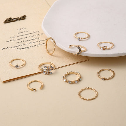 10pcs/set Moon Star Leaves Heart Rhinestone Knuckle Ring, 10pcs/set 5900