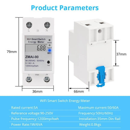 ZMAi-90 Wifi Smart Switch Energy Meter Support Tuya Smart Life APP Work With Alexa Google