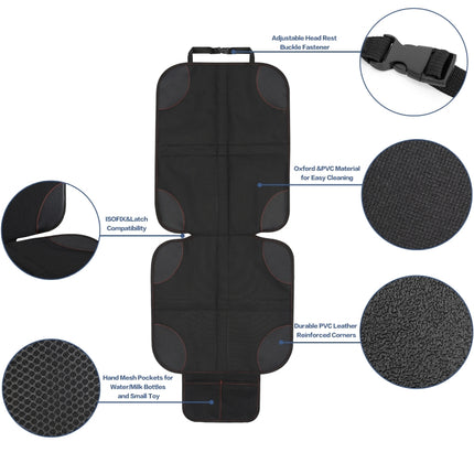 2pcs Child Car Seat Protector Non-Slip Base Material + Waterproof 600D Fabric, Red Line, Black Line