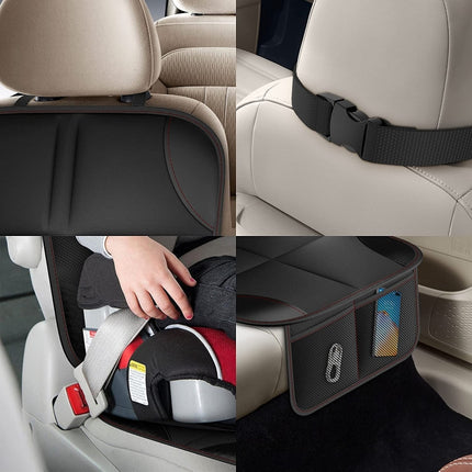2pcs Child Car Seat Protector Non-Slip Base Material + Waterproof 600D Fabric, Red Line, Black Line