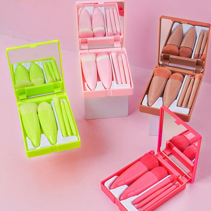 5pcs/Set Medium Portable Makeup Brush Set With Mirror Mini Multifunctional Makeup Brush