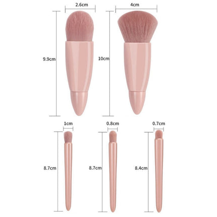 5pcs/Set Medium Portable Makeup Brush Set With Mirror Mini Multifunctional Makeup Brush