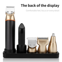 5 In 1 Haircut Digital Display Water Washing Shaver Nose Hair Electric Push Shear Set, LK-881 5 In 1 (Silver)