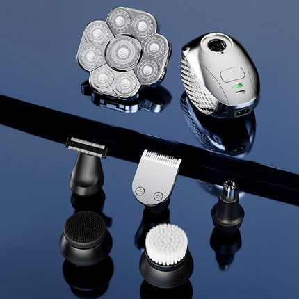 9 Knife Head Multifunctional USB Shaver Full Body Water Washing Shaver Men Hair Bald, 6 In 1