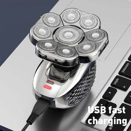 9 Knife Head Multifunctional USB Shaver Full Body Water Washing Shaver Men Hair Bald, 6 In 1