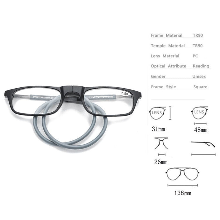 Portable Magnetic Hanging Neck Retractable Reading Glasses, +100, +125, +150, +175, +200, +225