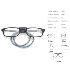 Portable Magnetic Hanging Neck Retractable Reading Glasses, +100, +125, +150, +175, +200, +225