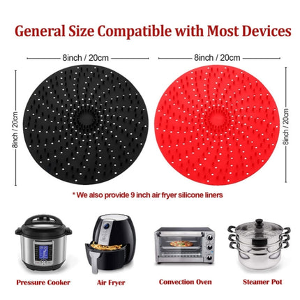Air Fryer Reusable Silicone Liner Mat Non-Stick Steamer Pad Kitchen Accessories, Square Red 20.2cm, Square Black 23cm