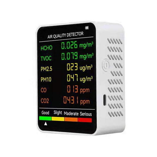 PM2.5/PM10 Air Quality Detector Indoor Air Quality Monitor, 6 in 1 Air Quality Detector White, 6 in 1 Air Quality Detector Black