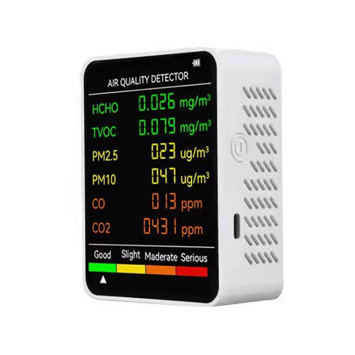Detector de calidad del aire PM2.5/PM10, monitor de calidad del aire interior, detector de calidad del aire 6 en 1 blanco, detector de calidad del aire 6 en 1 negro