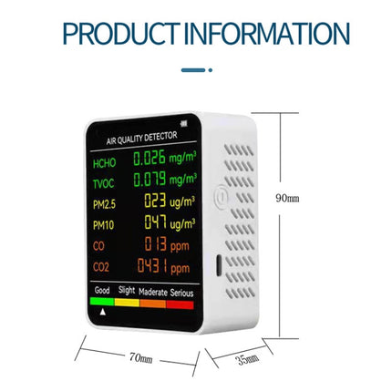 PM2.5/PM10 Air Quality Detector Indoor Air Quality Monitor, 6 in 1 Air Quality Detector White, 6 in 1 Air Quality Detector Black