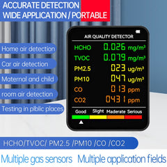 PM2.5/PM10 Air Quality Detector Indoor Air Quality Monitor, 6 in 1 Air Quality Detector White, 6 in 1 Air Quality Detector Black