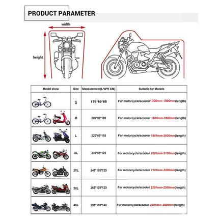 190T Motorcycle Rain Covers Dustproof Rain UV Resistant Dust Prevention Covers, M, L, XL