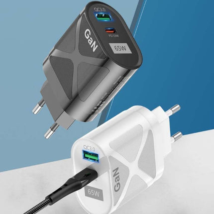 65W GAN PD + QC3.0 Fast Charger Phone Notebook Computer Universal Charging Head, EU Plug Black, UK Plug Black, US Plug Black, AU Plug Black, EU Plug White, UK Plug White, US Plug White, AU Plug White