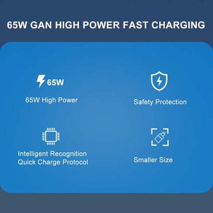 65W GAN PD + QC3.0 Fast Charger Phone Notebook Computer Universal Charging Head, EU Plug Black, UK Plug Black, US Plug Black, AU Plug Black, EU Plug White, UK Plug White, US Plug White, AU Plug White