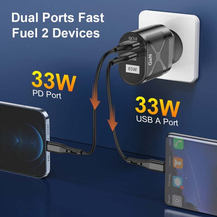 65W GAN PD + QC3.0 Fast Charger Phone Notebook Computer Universal Charging Head, EU Plug Black, UK Plug Black, US Plug Black, AU Plug Black, EU Plug White, UK Plug White, US Plug White, AU Plug White