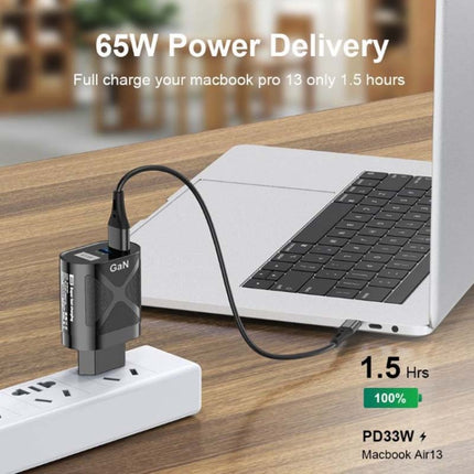 65W GAN PD + QC3.0 Fast Charger Phone Notebook Computer Universal Charging Head, EU Plug Black, UK Plug Black, US Plug Black, AU Plug Black, EU Plug White, UK Plug White, US Plug White, AU Plug White