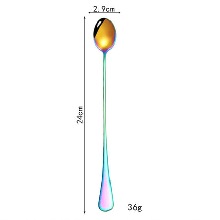 304 Stainless Steel Long Handle Thickened Pointed Spoon Coffee Ice Drink Mixing Spoon, Stainless Steel Color, Titanium Gold, Rose Gold, Colorful, Titanium Black