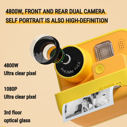 Children Instant Print Camera 4800W Pixel 2-Inch Screen Dual Lens Photography Camera, K27 Pink, K27 Yellow