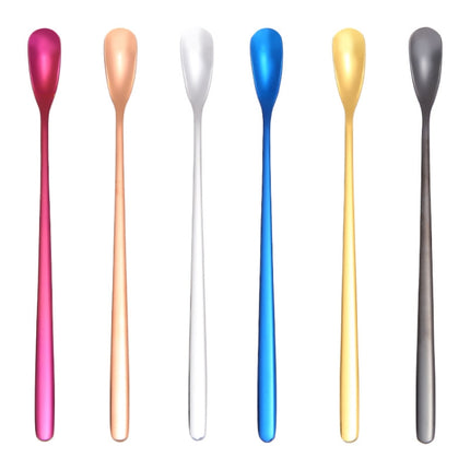 15cm 304 Stainless Steel Spoon Coffee Square Head Spoon Long Handle Mixing Spoon, Stainless Steel Color, Titanium Gold, Rose Gold, Titanium Black, Blue, Purple