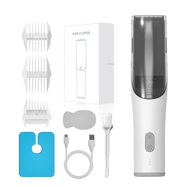 Electric Waterproof Hairdresser Children Low Noise Rechargeable Push Clipper, Suction Upgrade Version White