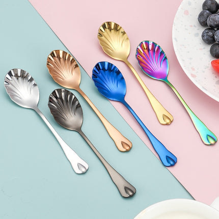 Stainless Steel Water Droplet Shell Spoon Ice Cream Spoon Coffee Mixing Spoon, Stainless Steel Color, Gold, Rose Gold, Colorful, Blue, Black