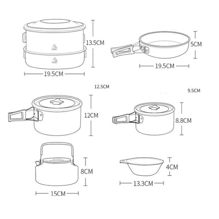 Hewolf HW-K1779 4-5 People Outdoor Aluminum Stove Portable Storage Camping Set