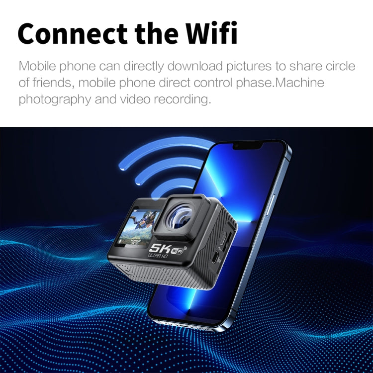 5K/30FPS WIFI HD Anti-Shake Remote Touch Dual-Screen IP68 Waterproof Sports Camera