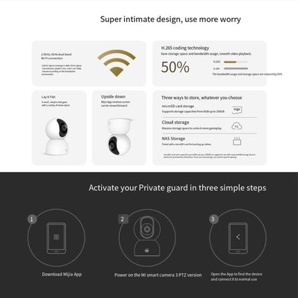 Original Xiaomi Mijia Smart Camera 3 PTZ Version 3K AI Detection Baby Monitor 5MP 360 Degree View Webcam Day & Night Work Infrared Night Vision, With US Plug Adapter