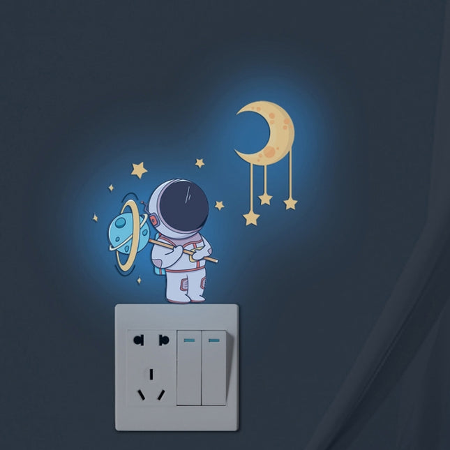 Luminous Astronaut Stars Moon Switch Stickers Children Room Luminous Decorative Wall Stickers, Blue, Green, Pink