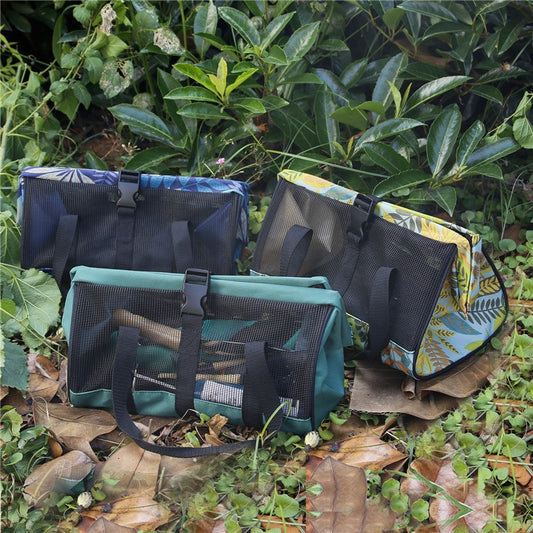 Multifunctional Breathable Portable Garden Tool Bag Fishing Gear Storage Bag, Dark Green, Yellow Flower, Blue Flower