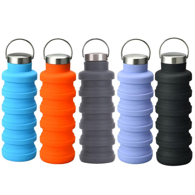 500ml Outdoor Sports Silicone Telescopic Cup Portable Foldable Travel Water Kettle, Blue Handle Lid, Orange Handle Lid, Gray Handle Lid, Purple Handle Lid, Black Handle Lid