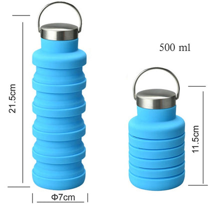 500ml Outdoor Sports Silicone Telescopic Cup Portable Foldable Travel Water Kettle, Blue Handle Lid, Orange Handle Lid, Gray Handle Lid, Purple Handle Lid, Black Handle Lid