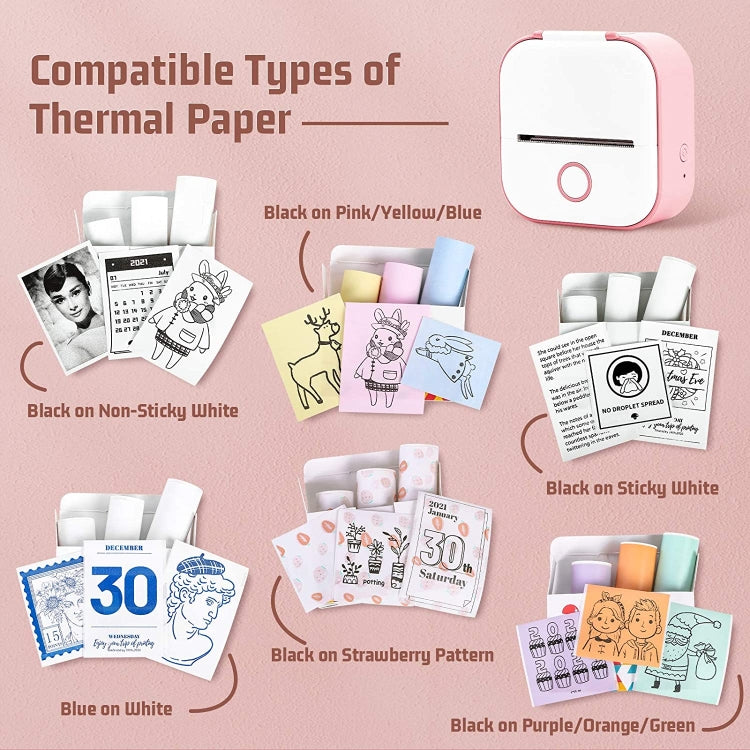 For Phomemo T02 3rolls Bluetooth Printer Thermal Paper Label Paper, 53mmx6.5m 10 Years Black on White No Adhesive, 50mmx3.5m 2 Years Black on White Sticker, 50mmx3.5m 10 Years Black on White Sticker, 50mmx3m 5 Years Blue on White Sticker���������������...