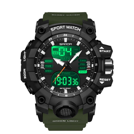 SANDA Green Light Alarm Clock Multifunctional Waterproof Shockproof Transparent Watch