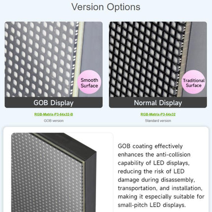 Waveshare RGB Full-color LED Matrix Panel, 3mm Pitch, 64 × 32 Pixels, Adjustable Brightness,, Standard Version, GOB Version
