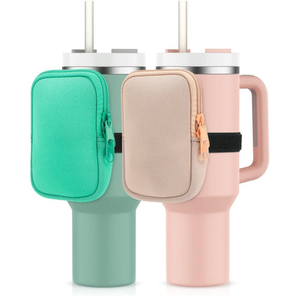 Water Cup Sided Storage Pockets With Zipper Fit For 40Oz Tumbler, Single Pocket