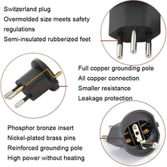 EU to Switzerland Convertible Plug With Ground Wire Travel Adaptor, With Shell