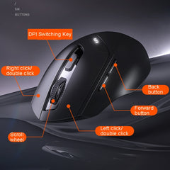 Inphic DR01 Bluetooth 3 Mode Wireless Mouse Charging Quiet Office Game Laptop Computer Home Use, DR01 (Black)