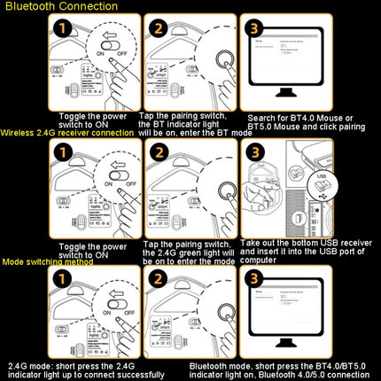 Inphic A9 Bluetooth 3 Mode Mouse Silent Charging Mechanical Feel Wireless Mouse