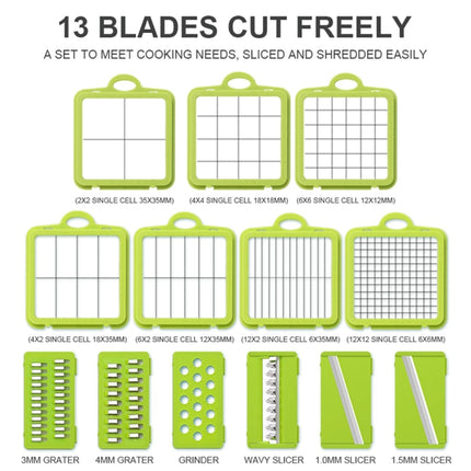 22 in 1 Multifunctional Food Chopper Grater Onion Dicer Veggie Cutter with 13 Stainless Steel Blades, 22 in 1 Multifunctional