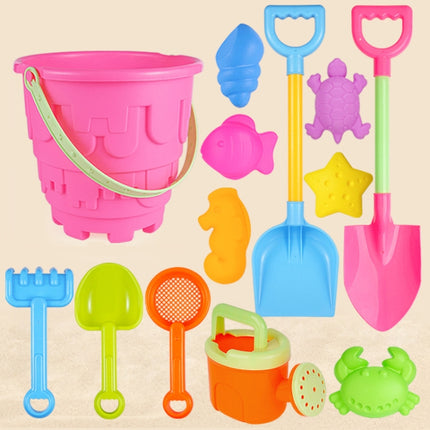 13pcs/Set Children Beach Toys Set Large Sand Shovel Bucket Sand Digging Tools Hourglass, Blue Round Castle, Pink Round Castle, Green Round Castle, Blue Lace Barrel, Pink Lace Barrel, Purple Lace Barrel, Blue Square Castle, Pink Square Castle           ...