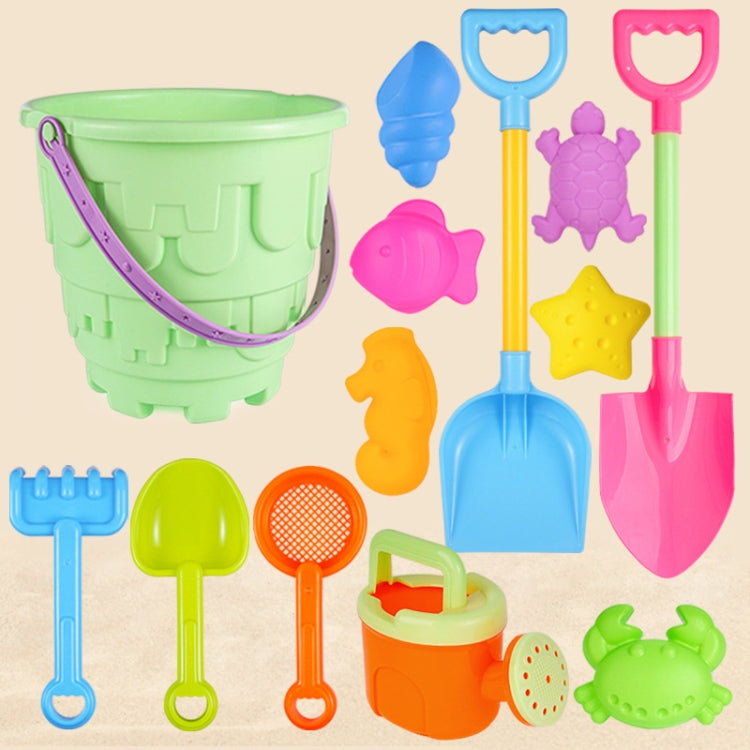 13pcs/Set Children Beach Toys Set Large Sand Shovel Bucket Sand Digging Tools Hourglass, Blue Round Castle, Pink Round Castle, Green Round Castle, Blue Lace Barrel, Pink Lace Barrel, Purple Lace Barrel, Blue Square Castle, Pink Square Castle�����������...