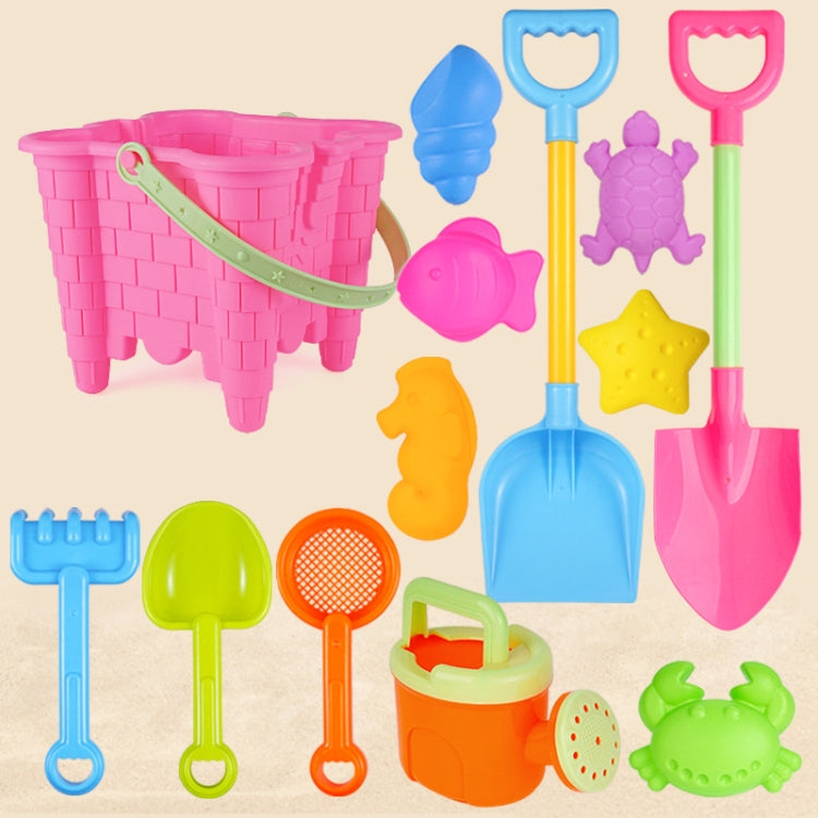 13pcs/Set Children Beach Toys Set Large Sand Shovel Bucket Sand Digging Tools Hourglass, Blue Round Castle, Pink Round Castle, Green Round Castle, Blue Lace Barrel, Pink Lace Barrel, Purple Lace Barrel, Blue Square Castle, Pink Square Castle�����������...