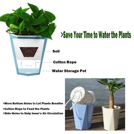 Diamond-shaped Automatic Water-absorbing Lazy Flower Pot Green Plant Plastic Pot, 12cm x 14cm