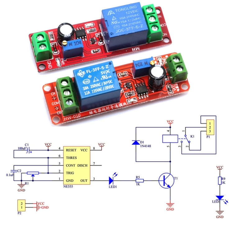 NE555 Time Relay Shield Timing Relay Timer Control Switch Car Relays, 5V, 12V