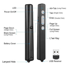 2.4GHz Multifunctional USB Wireless PPT Laser Page Turning Pen Electronic Laser Pointer Pen, K200