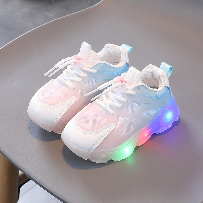 WISDOMFROG Girls Sneakers LED Light Up Boys Gradient Mesh Shoes Children Footwear, 29