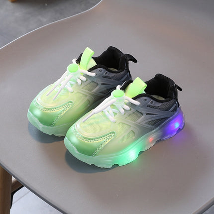 WISDOMFROG Girls Sneakers LED Light Up Boys Gradient Mesh Shoes Children Footwear, 29