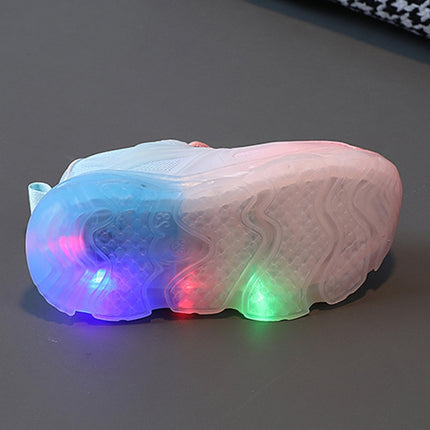WISDOMFROG Girls Sneakers LED Light Up Boys Gradient Mesh Shoes Children Footwear, 29
